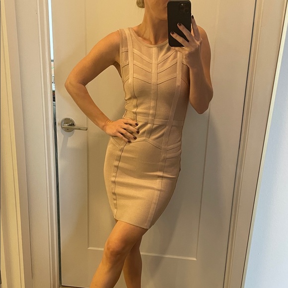 Elegant Tan Sleeveless Bandage Dress - Picture 1 of 7